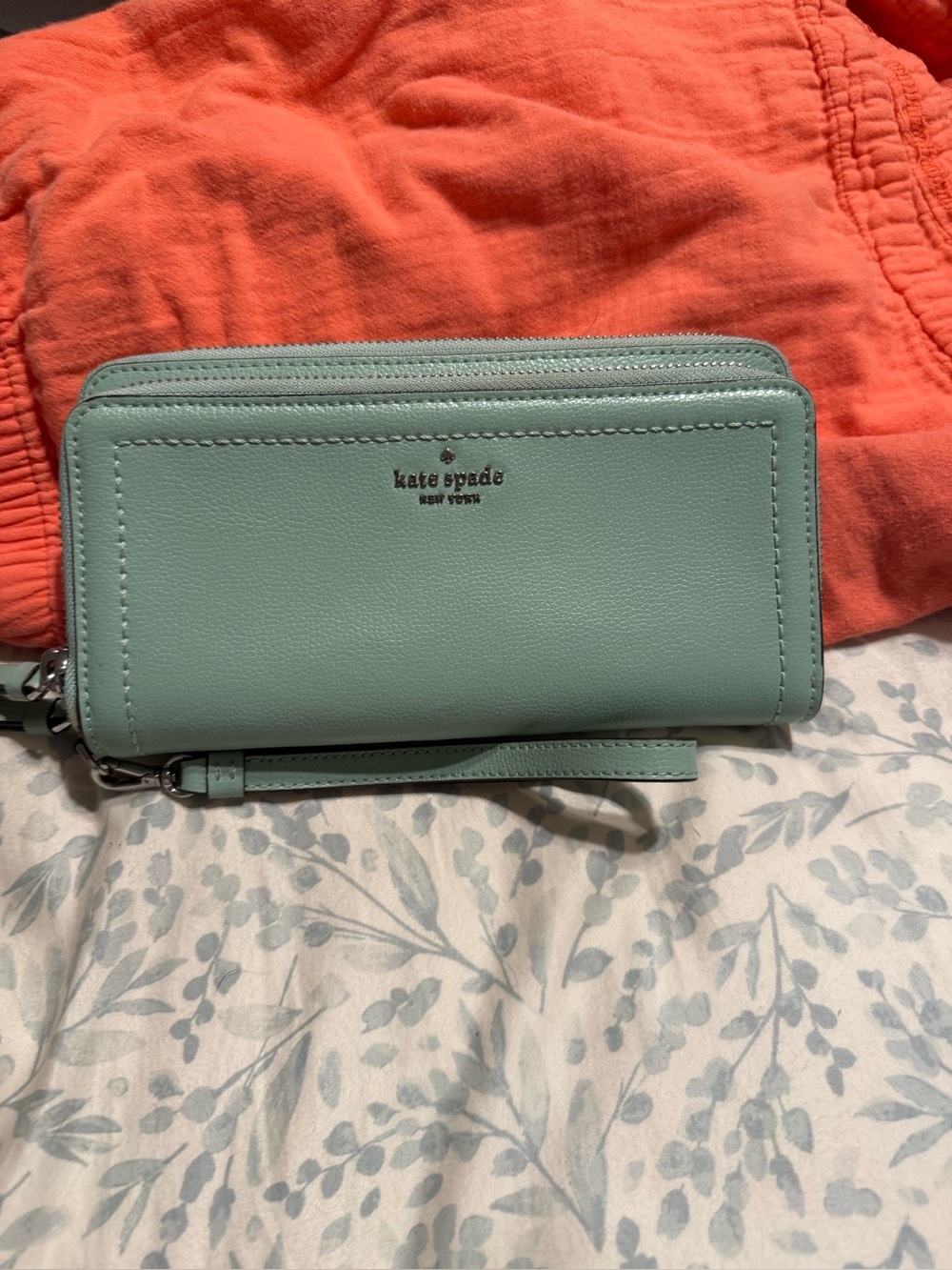 kate spade Seafoam Leather Zip Wristlet Wallet